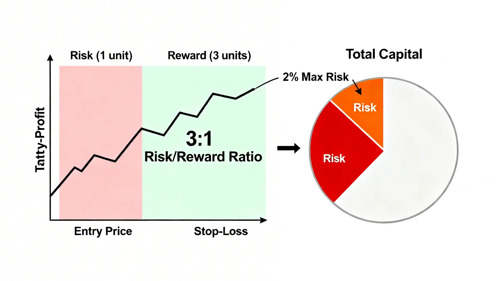 一張解釋風險回報比與2%資金管理原則的示意圖。