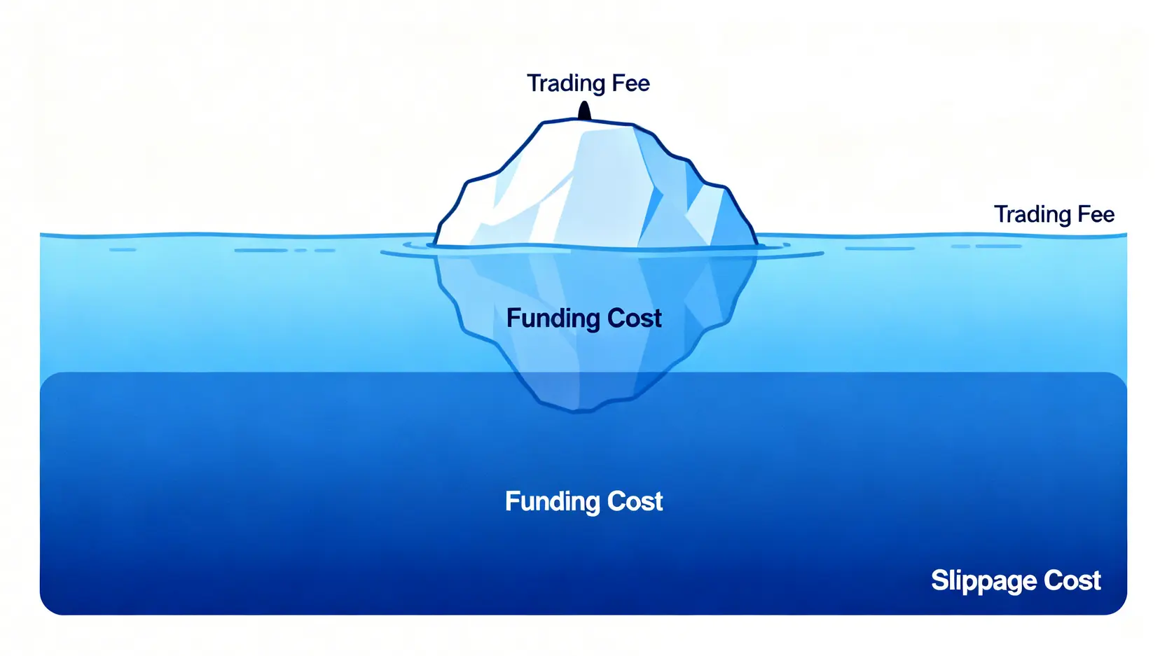 一張冰山圖,用來比喻加密貨幣交易的總成本結構。