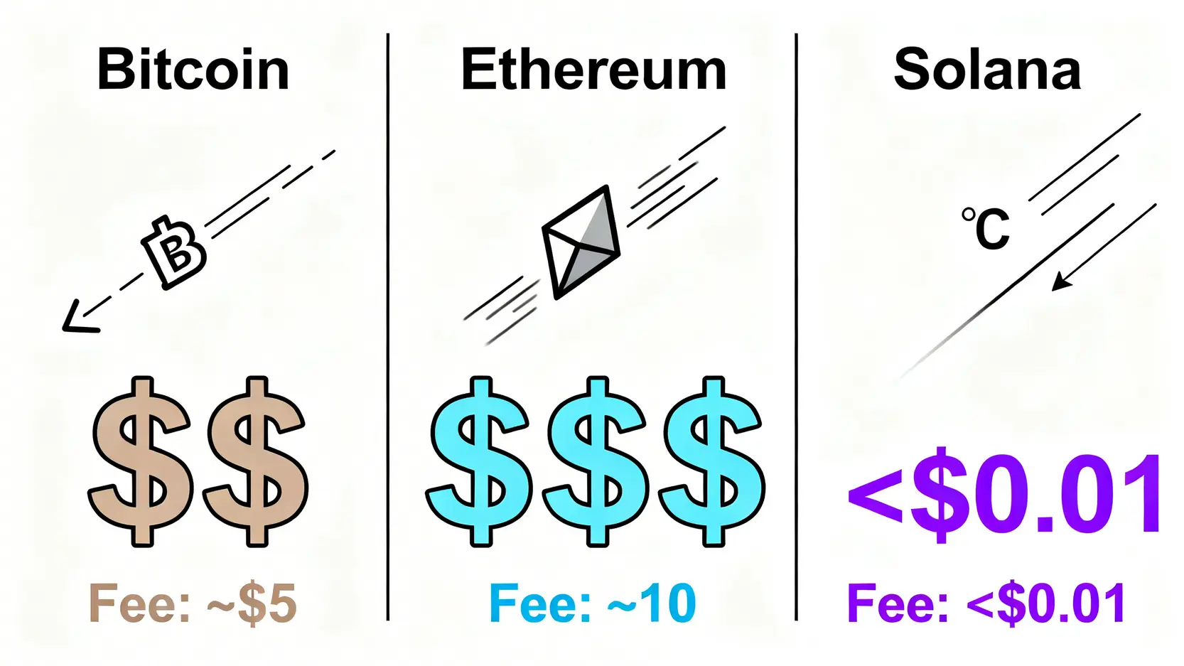 比特幣、以太坊和Solana的網路費用(Gas