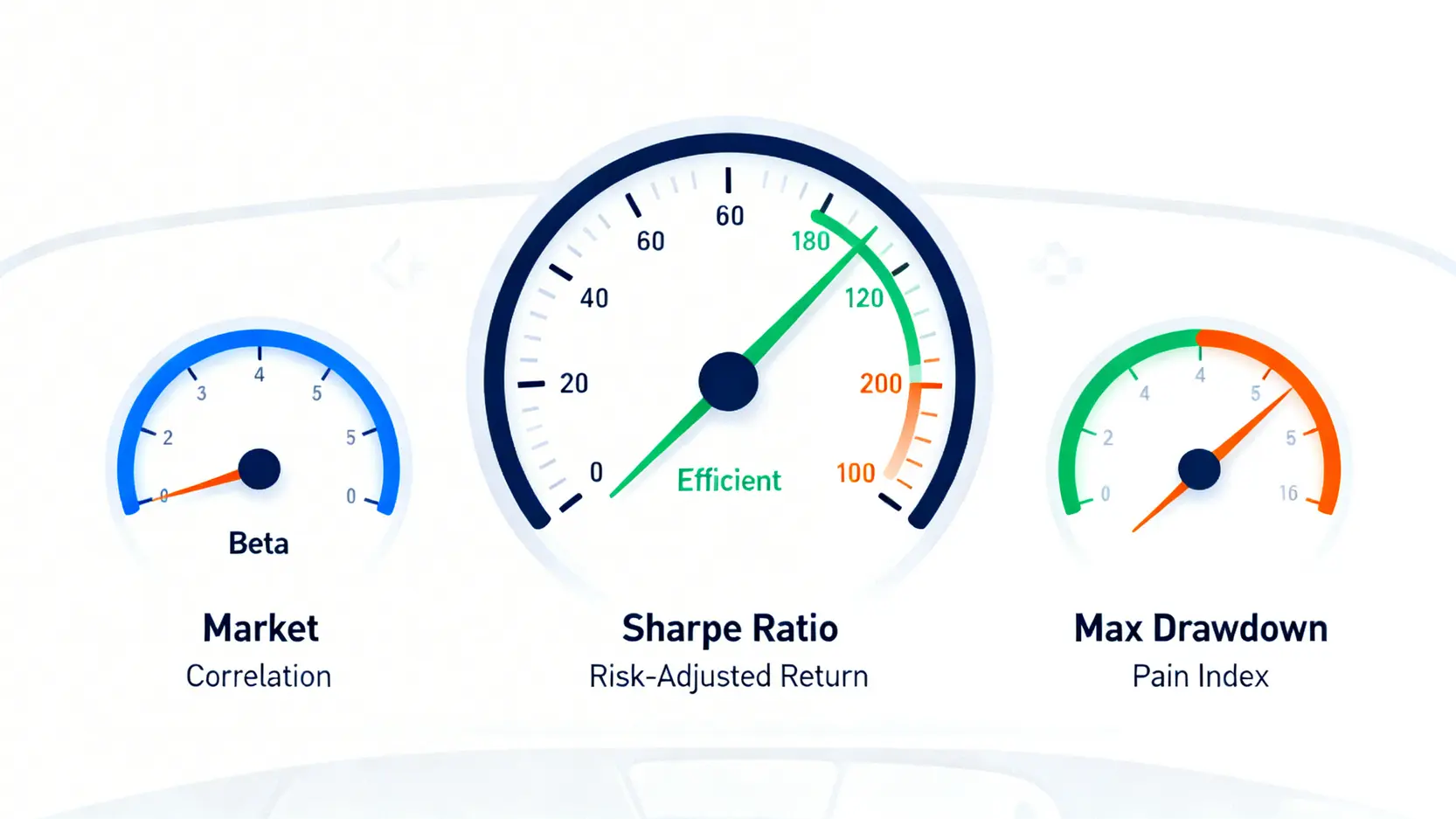 一個專業的投資風險儀表板,包含Beta值、夏普比率和最大回撤三個指標。