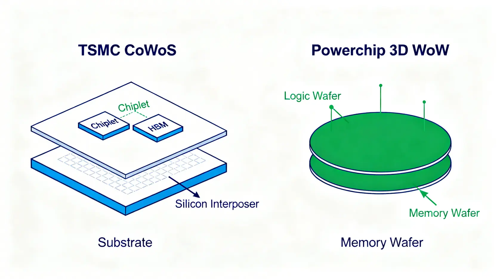 半導體封裝技術對比圖:CoWoS技術與3D