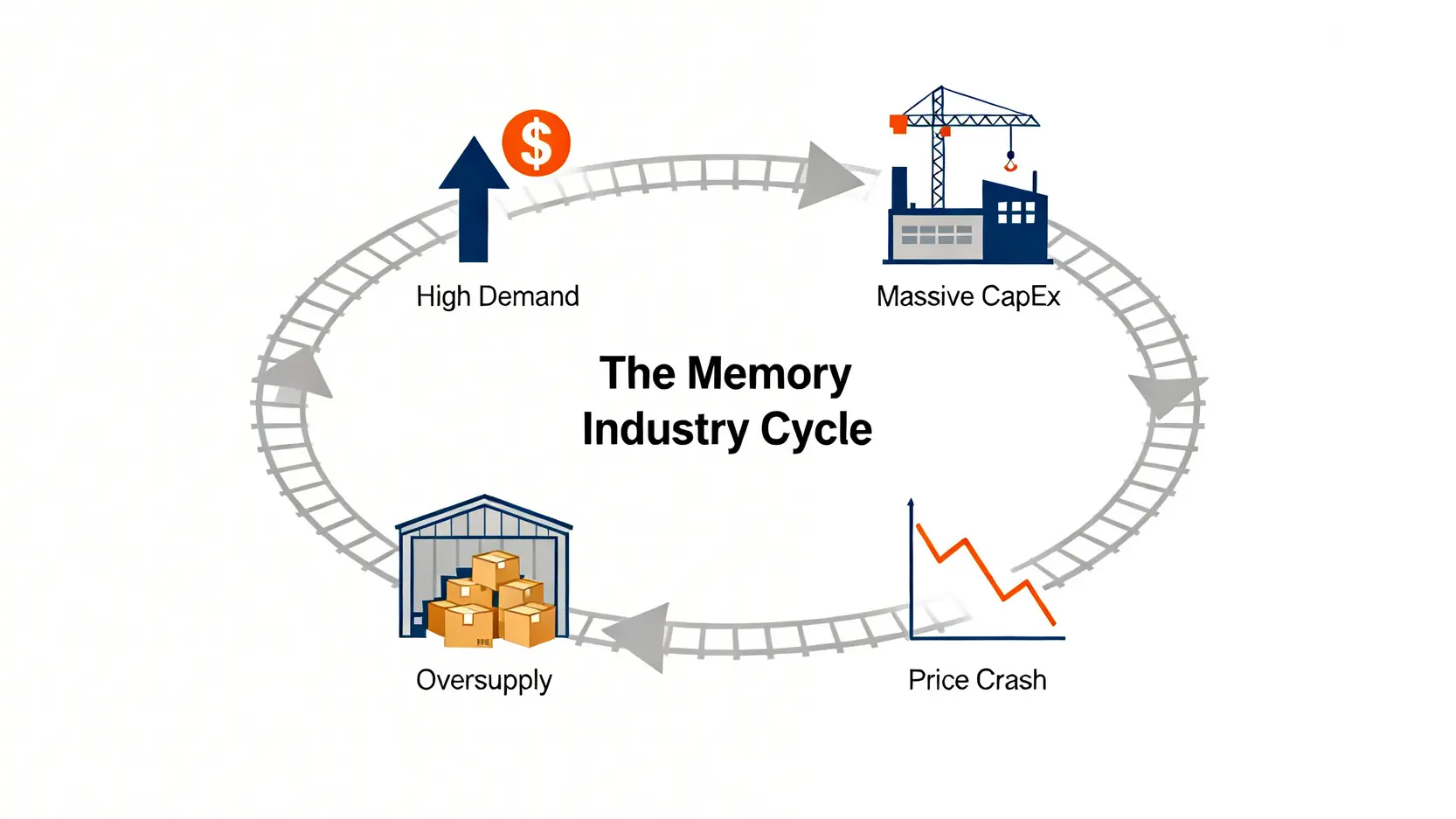 記憶體產業的週期性循環示意圖