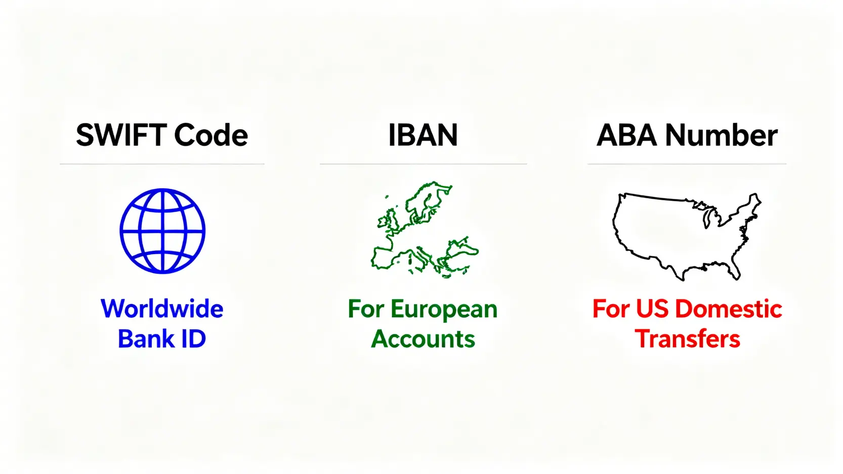 一張示意圖,區分三種常見的國際匯款代碼:SWIFT
